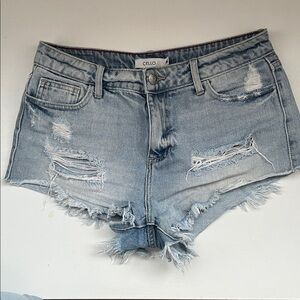 Cello Distressed Denim Jean Shorts - Light Blue Wash